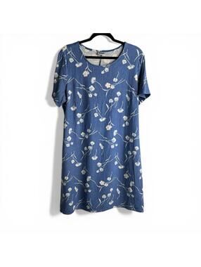 Vintage Cyanotype Blue Floral Print Short Sleeve Dress with Tie Back